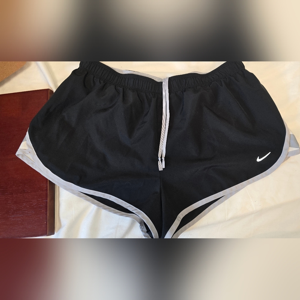 Nike Women's Black Dri-FIT Running Shorts with Gray And White Trim M